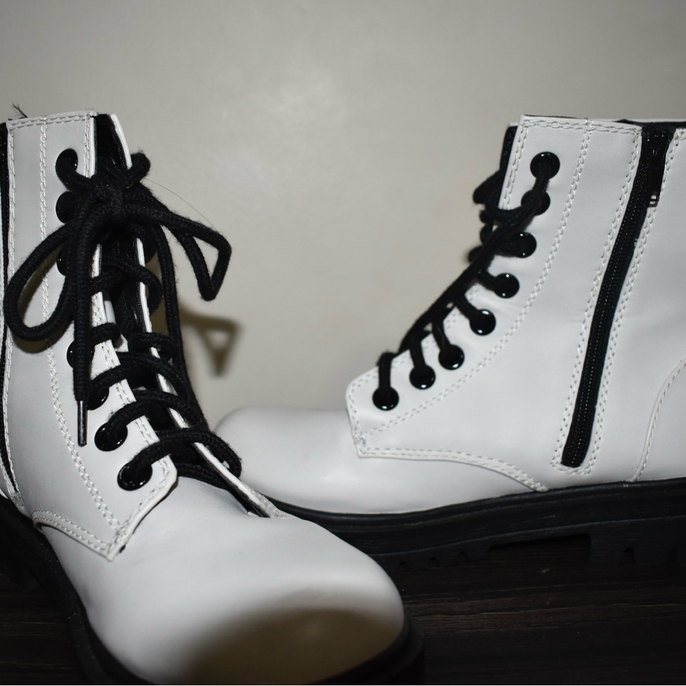 Stylish White Lace-Up Boots